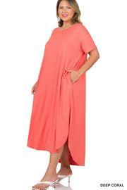 LD-M {Easily The Sweetest} Deep Coral High/Low Maxi Dress PLUS SIZE 1X 2X 3X