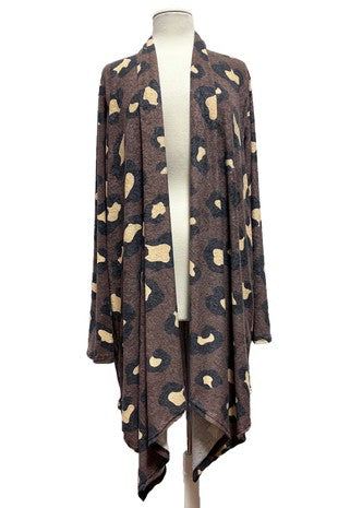32 OT {Lost In The Wild} Brown Lg. Leopard Long Cardigan EXTENDED PLUS SIZE 3X 4X 5X