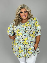 63 PSS {Go Getter Attitude} Mint/Lime Floral V-Neck Top EXTENDED PLUS SIZE 3X 4X 5X