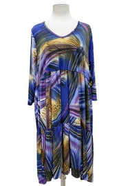 26 PQ {Always On Time} Blue Mixed Print V-Neck Tiered Dress PLUS SIZE 1X 2X 3X