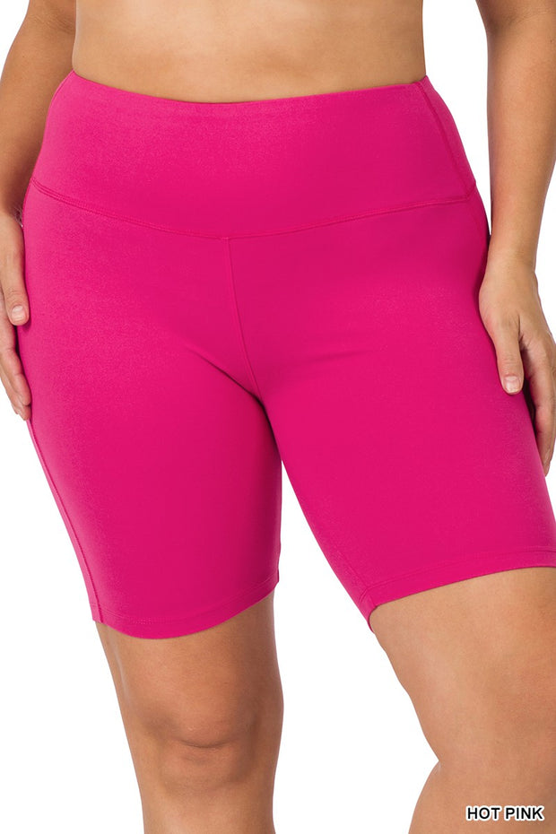 LEG-69 {Feeling Fit} Hot Pink Biker Shorts w/Wide Waistband PLUS SIZE 1X 2X 3X