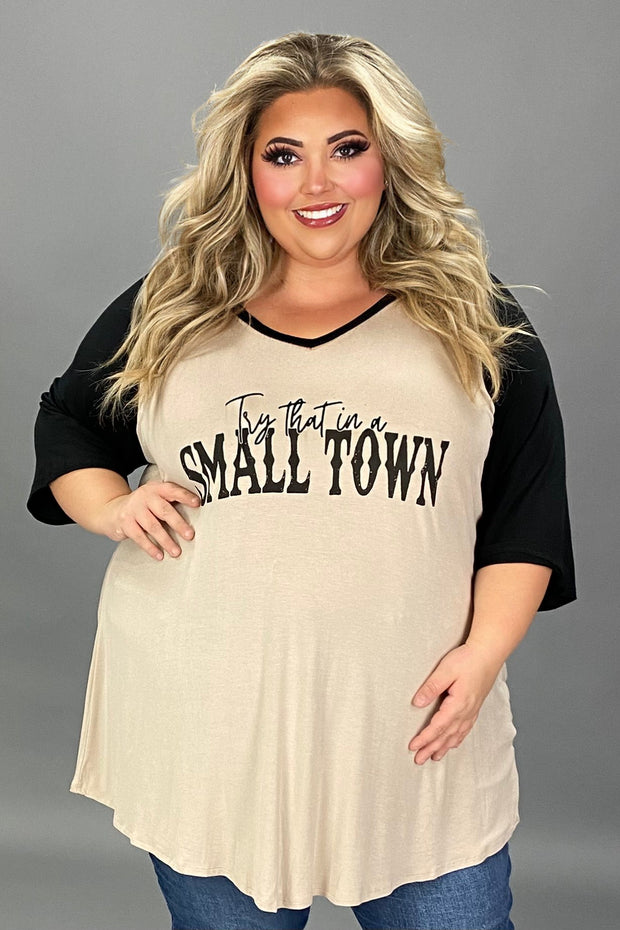 53 GT {Try That In A Small Town} Taupe Black Graphic Tee CURVY BRAND!!!  EXTENDED PLUS SIZE XL 2X 3X 4X 5X 6X