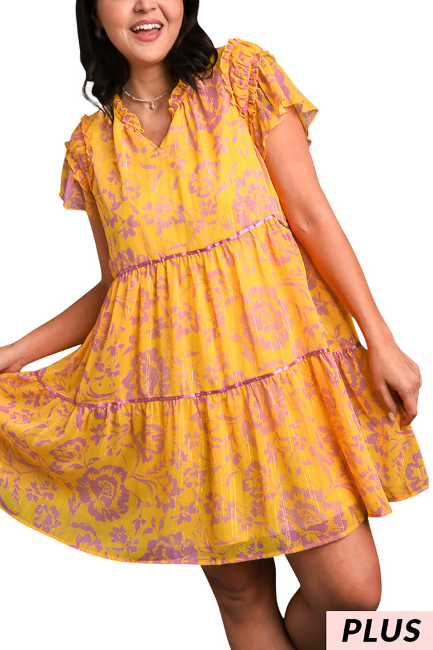 29 PSS {Ray Of Sunshine} Umgee Yellow Floral Dress PLUS SIZE XL 1X 2X