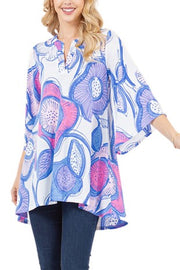 57 PQ {Color Me Blue} White/Blue Floral High/Low Tunic PLUS SIZE 1X 2X 3X