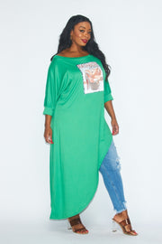 LD-I {Fashion Diva} Green Asymmetrical Tunic w/Sequins PLUS SIZE 1X 2X 3X
