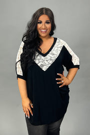 84 CP-C {Inspiring Touch} Black Top W/Lace Contrast PLUS SIZE 1X 2X 3X