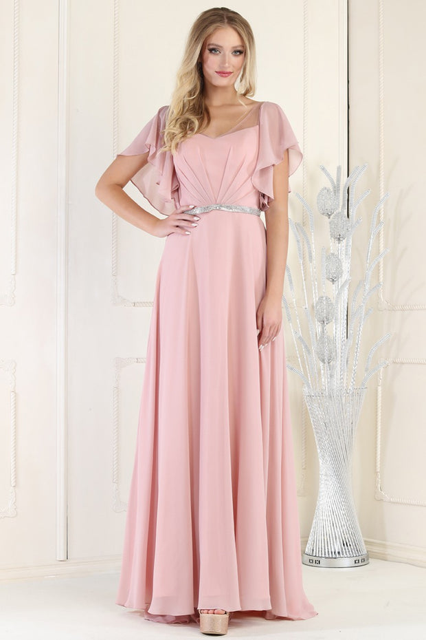 LD-I {A Little Shine} Dusty Rose Ruffle Chiffon Gown EXTENDED PLUS SIZE 8XL