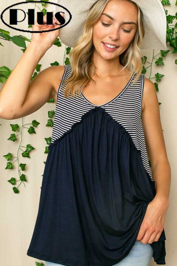 98 SV-A {All For Fun} Navy Stripe Print Top PLUS SIZE 1X 2X 3X SALE!!!