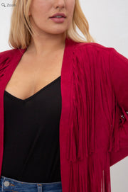 48  OT {My Fav Fringe} VOCAL Burgundy Suede Fringe Jacket PLUS SIZE XL 2X 3X