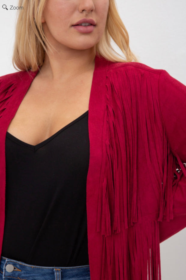 48  OT {My Fav Fringe} VOCAL Burgundy Suede Fringe Jacket PLUS SIZE XL 2X 3X