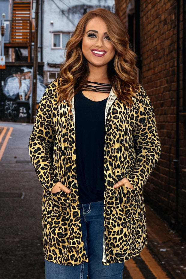 22 OT-P {Hold On Tight} Leopard SALE!!! Hooded Cardigan PLUS SIZE XL 2X 3X