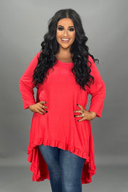 29 SQ {The Only One} Red Ruffled Hi/Low Tunic PLUS SIZE 1X 2X 3X