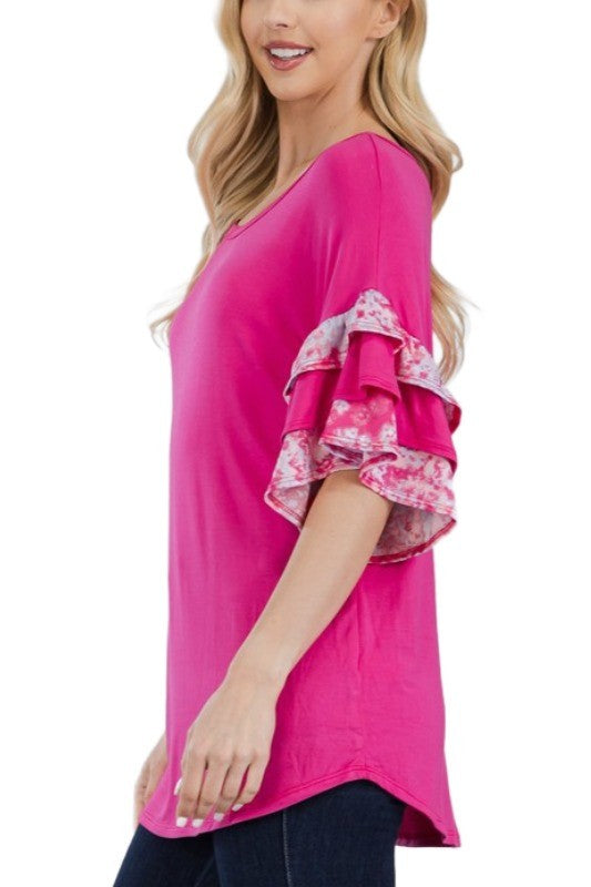 89 CP {See The Difference} Fuchsia Top w/Ruffle Sleeves PLUS SIZE XL 2X 3X