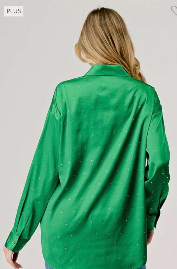 24 SD {Too Good To Pass Up} Green Blouse w/Rhinestones PLUS SIZE 1X 2X 3X