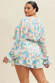 26 RP {Blooming Elegance} Blue Floral Romper PLUS SIZE XL 1X 2X (True To Size)