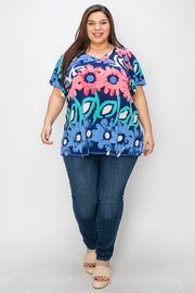 22 PSS {Aloha Attire} Navy Lg Floral Print V-Neck Tunic EXTENDED PLUS SIZE 4X 5X 6X