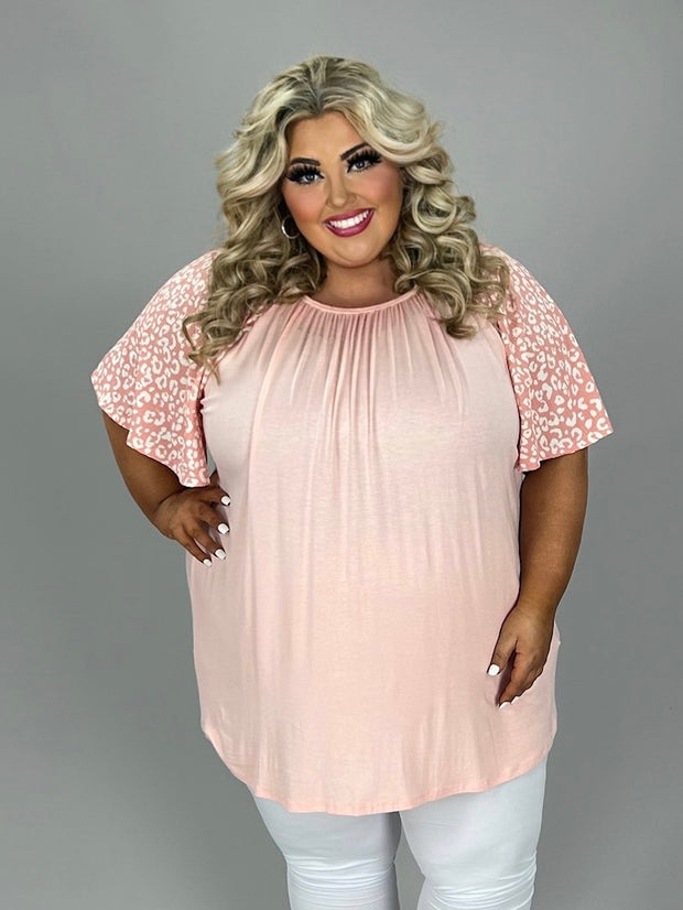 27 CP {Sweet Charisma} Peach Top w/Leopard Sleeves EXTENDED PLUS SIZE 4X 5X 6X