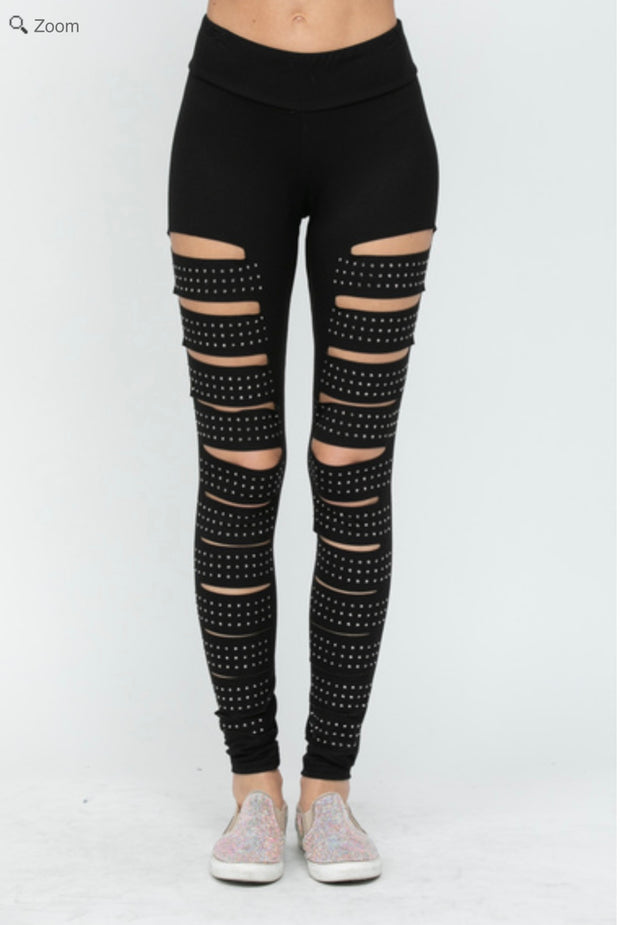 BT-A {By Any Means} VOCAL Black Laser Cut Leggings w/Studs PLUS SIZE 1X 2X 3X