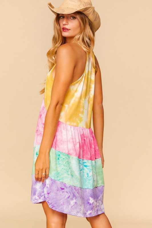 100 SV {Watercolor Week} Yellow Tie Dye Halter Neck Dress PLUS SIZE XL 2X 3X