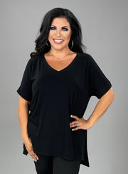 72 SSS-G {Up Your Game} Black V-Neck Tunic W/Side Slits Plus Size 1X 2X 3X