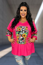 38 GT-Z {Sunflower Cross} Hot Pink Graphic Tee PLUS SIZE 3X