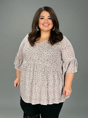 30 PSS-T {Do It With Style} Light Pink Floral V-Neck Babydoll Top EXTENDED PLUS SIZE 3X 4X 5X