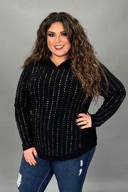 41 HD {The Lucky One} Black Waffle Knit Hoodie w/Studs PLUS SIZE XL 2X 3X