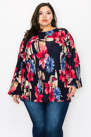 11 PLS {My Kind Of Cute} Navy Floral Balloon Sleeve Top  EXTENDED PLUS SIZE 3X 4X 5X