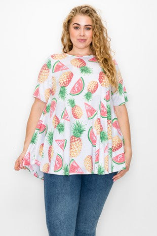 24 PSS {Pineapple Express} Ivory Fruit Print Top EXTENDED PLUS SIZE 3X 4X 5X