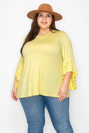 52 SQ {Free To Dazzle} Banana Yellow V-Neck Top EXTENDED PLUS SIZE 4X 5X 6X