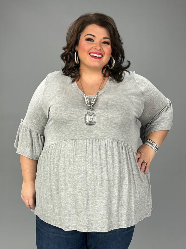 90 SSS-N {My Gift To You} Heather Grey V-Neck Babydoll Top EXTENDED PLUS SIZE 3X 4X 5X