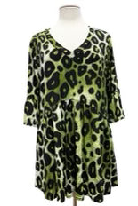 97 PSS {Pull It Off} Green Leopard V-Neck Babydoll Top EXTENDED PLUS SIZE 3X 4X 5X