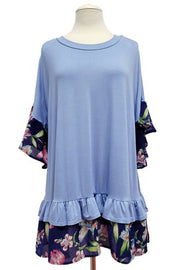 14 CP {Darling & Dainty} Blue/Navy Floral Ruffle Sleeve & Hem Tunic EXTENDED PLUS SIZE 4X 5X 6X