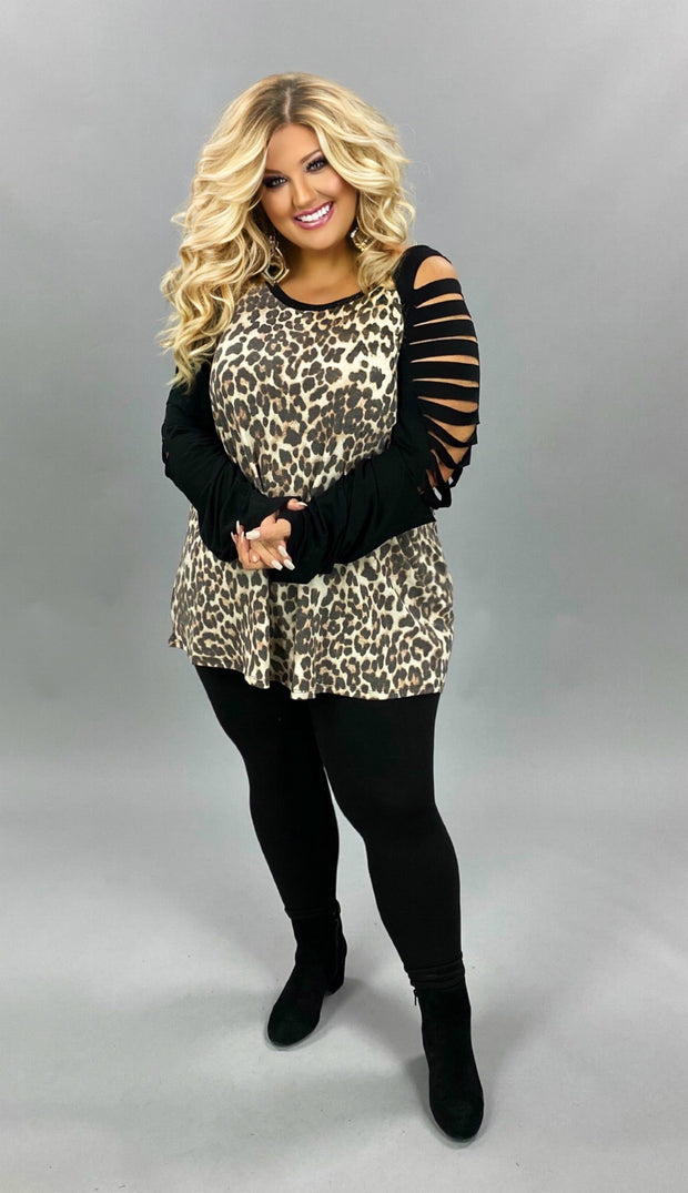 19 OS-B {The Spotlight} Black Leopard Cut Sleeve Top PLUS SIZE XL 2X 3X