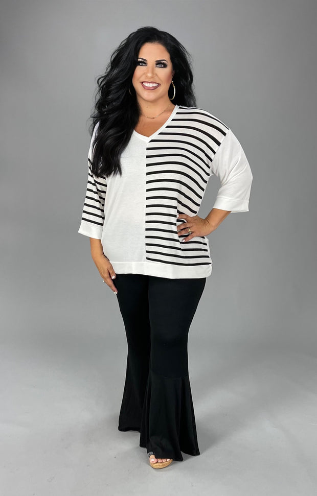 82 CP-E {Daring Effect} White/Black Striped Tunic PLUS SIZE 1X 2X 3X