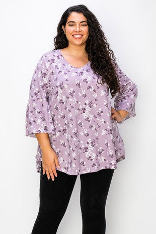 52 PQ {Asking For A Friend} Lilac Floral V-Neck Top EXTENDED PLUS SIZE 3X 4X 5X