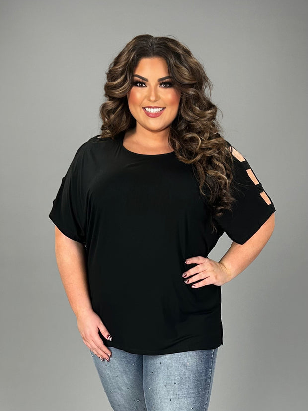 24 OS-G {One Smart Cookie} Black Ladder Sleeve Top PLUS SIZE 1X 2X 3X
