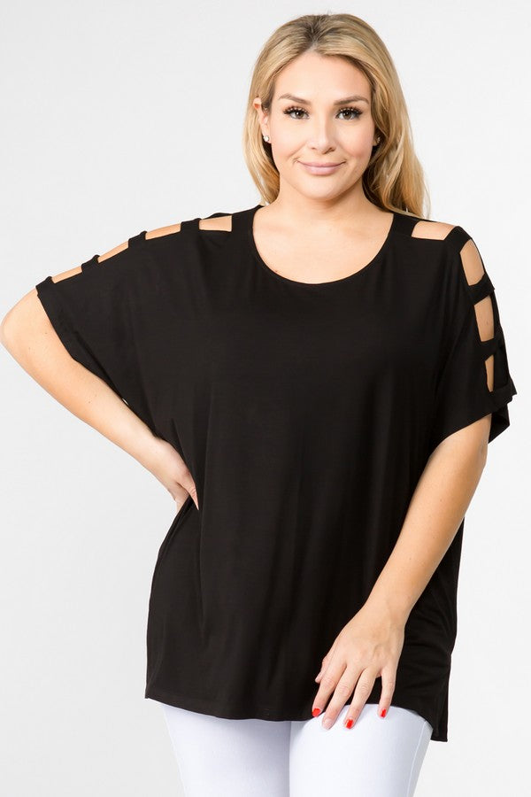 19 OS {Always The One} Black Ladder Sleeve Top PLUS SIZE 1X 2X 3X