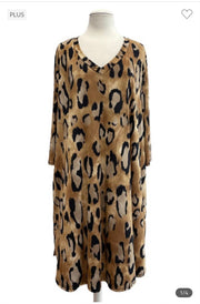 61 PQ {Gold Among Us} Leopard Print V-Neck Dress EXTENDED PLUS SIZE 3X 4X 5X