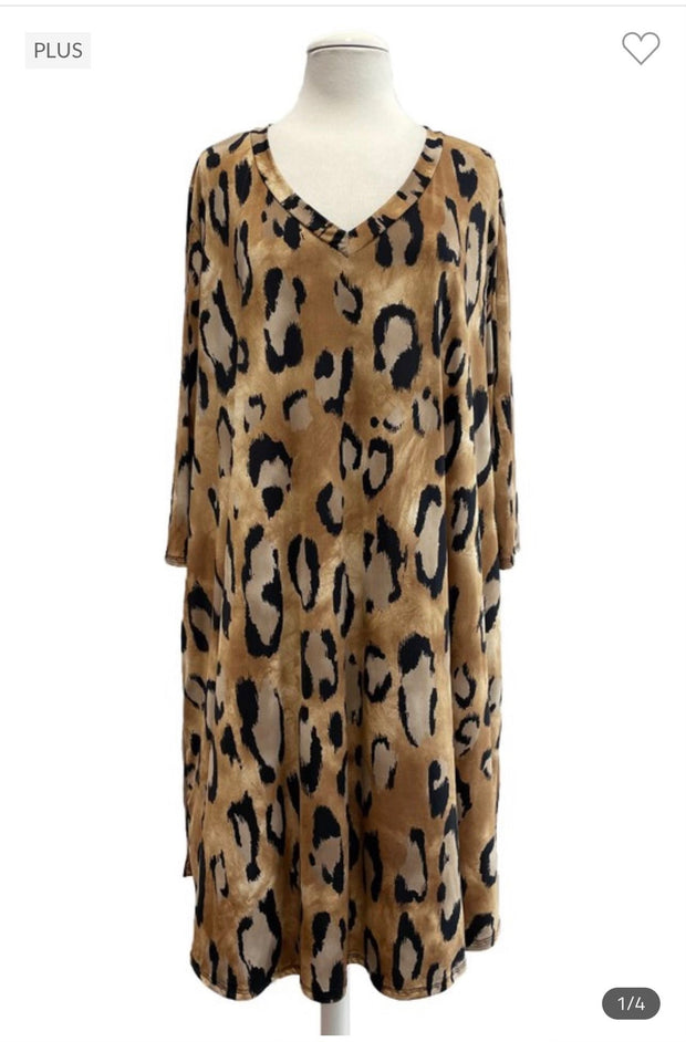 61 PQ {Gold Among Us} Leopard Print V-Neck Dress EXTENDED PLUS SIZE 3X 4X 5X