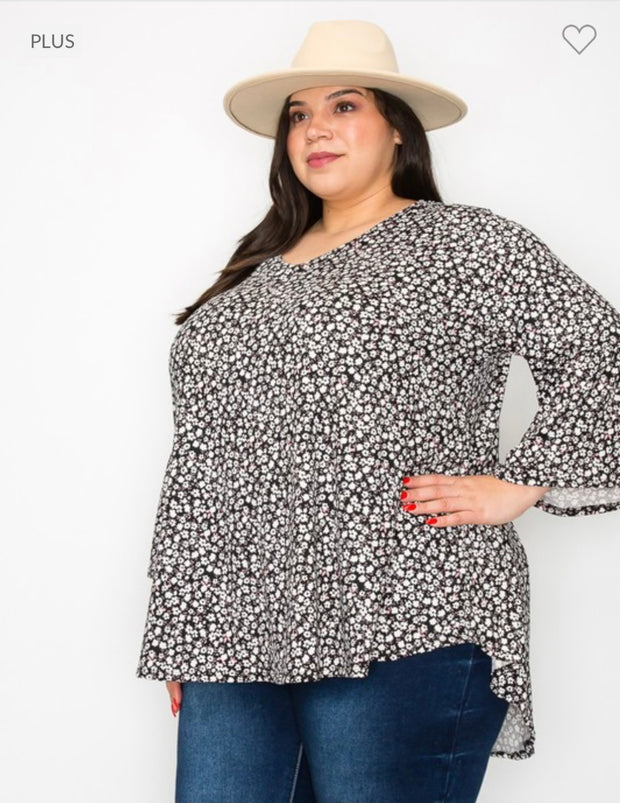 41 PQ-C {Blossoming Beauty} Black with Ivory Floral Top EXTENDED PLUS SIZE 3X 4X 5X