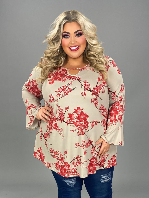 26 PQ {Dogwood Inspired} Taupe/Red Floral Top CURVY BRAND!!!  EXTENDED PLUS SIZE 4X 5X 6X