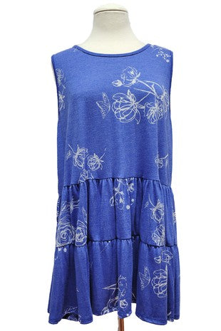 86 SV {Reel Them In} Blue Floral Tiered Top EXTENDED PLUS SIZE 3X 4X 5X