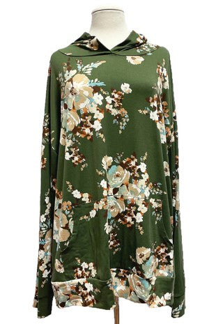 30 HD {Gone To The Show} Olive Floral Hoodie EXTENDED PLUS SIZE 3X 4X 5X