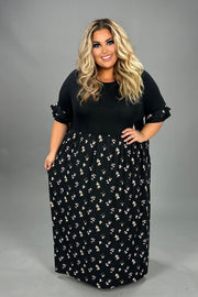 LD-Z {Everyday Delight} SALE! Black Sm.Floral Print Maxi Dress EXTENDED PLUS SIZE 3X 4X 5X