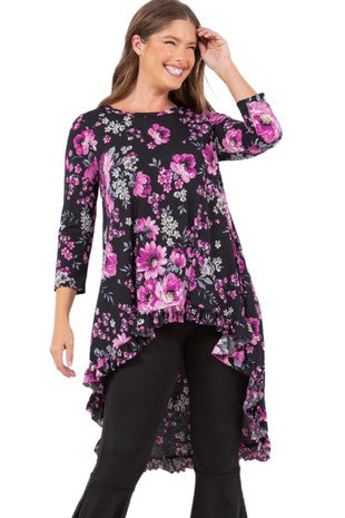 75 PQ {Nothing But Beauty} Black Floral High/Low Tunic PLUS SIZE 1X 2X 3X