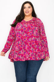 40 PLS {Classically Beautiful} Dark Pink Floral V-Neck Top EXTENDED PLUS SIZE 3X 4X 5X