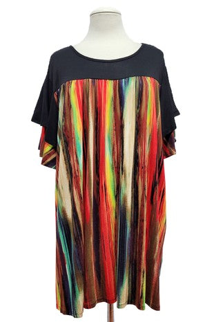 27 CP {Just An Illusion} Black/Red Stripe Print Top EXTENDED PLUS SIZE 3X 4X 5X