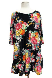 11 PSS {Saved The Best} Black Floral Ruffle Hem Top EXTENDED PLUS SIZE 4X 5X 6X