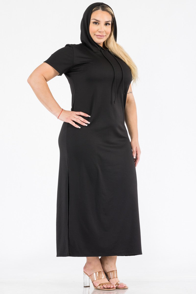 LD-S {Hooded Vision} Black Maxi Dress w/Hoodie PLUS SIZE 1X 2X 3X 1X